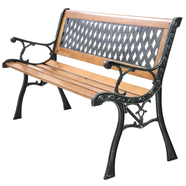 Garden Metal Bench Porch Path Hardwood Chair for Patio Park Outdoor Deck