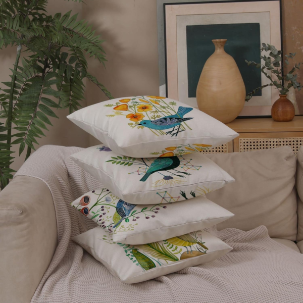 Bird Decorative Pillow Covers Spring Style Throw Pillow Cover Cushion Case Outdoor Flower Bird Set for Sofa Bed Couch Car Office 18X18 Inch Set of 4 - Image 5