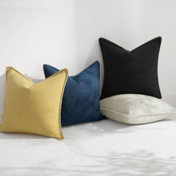 Spring Decorative Outdoor Throw Pillow Covers 18X18 Set of 2, Square Linen Rustic Farmhouse Pillow Covers with Stitched Edge for Couch, Sofa, Living Room, Beige - Image 7
