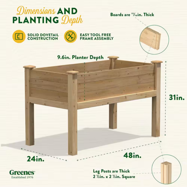 48 In. L X 24 In. W X 31 In. H Original Cedar Elevated Garden Bed - Image 2