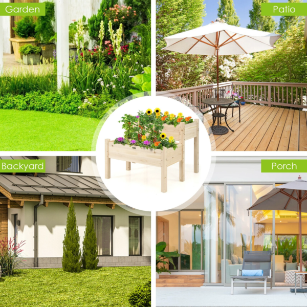 2 Tier Wooden Raised Garden Bed Elevated Planter Box W/Legs Drain Holes - Image 4