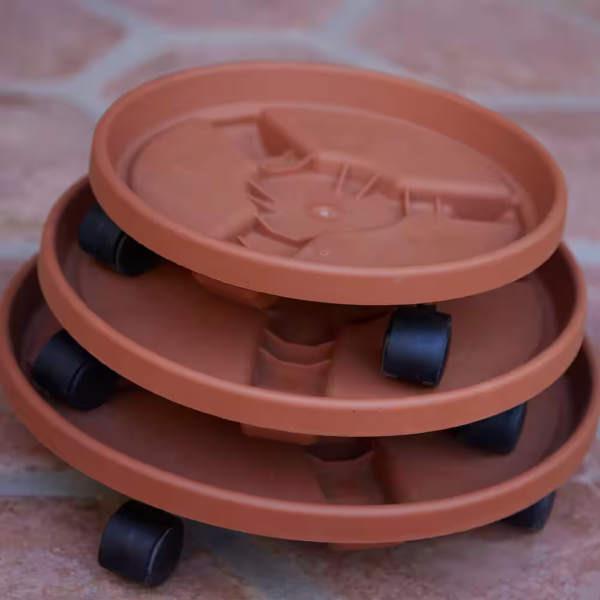 Caddy round 12 In. Terra Cotta Plastic Plant Stand Caddy with Wheels - Image 5