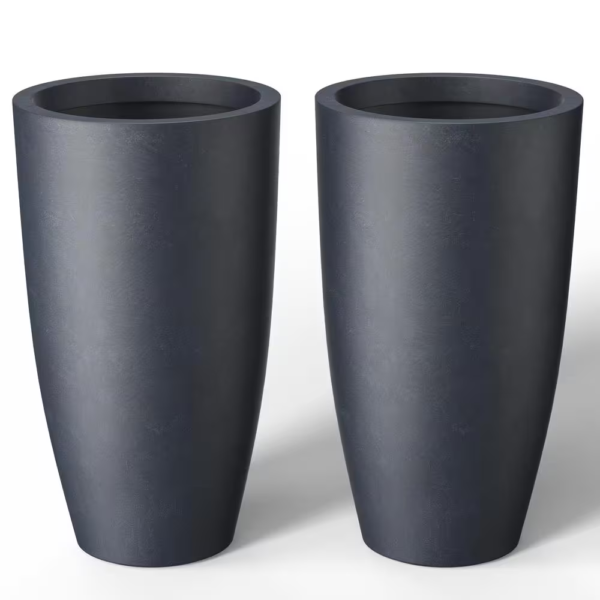 13.5 In. Large Granite Gray Concrete round Planter / Pot with Drainage Holes (Set of 2) - Image 7
