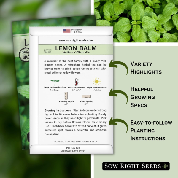 - Lemon Balm Seeds for Planting - Non-Gmo Heirloom Packet with Instructions - Easy to Grow Herb Garden - Aromatic Herb and Great for Herbal Teas - Perennial Mint Relative (1) - Image 2