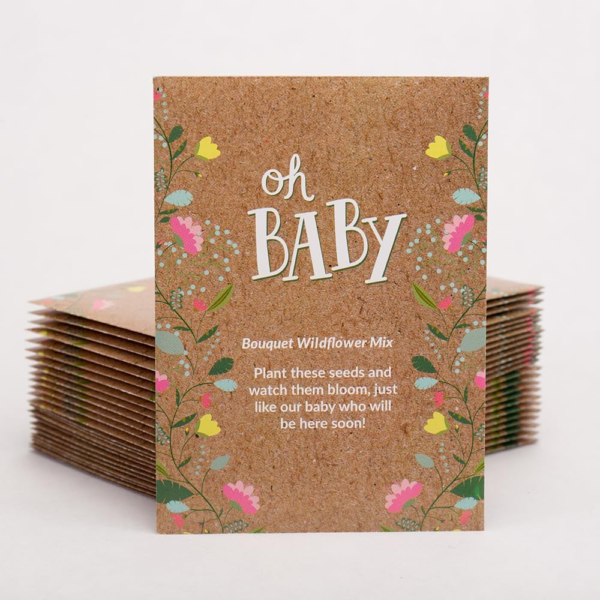 Oh Baby Flower Seeds Packets - Girl/Boy Baby Shower Favors - Pre-Filled, 25 Wildflower Seed Packs for Favor - Eco-Friendly Gift & Babys Guest Giveaways - Non-Gmo Seeds - Brown Envelop - Image 2