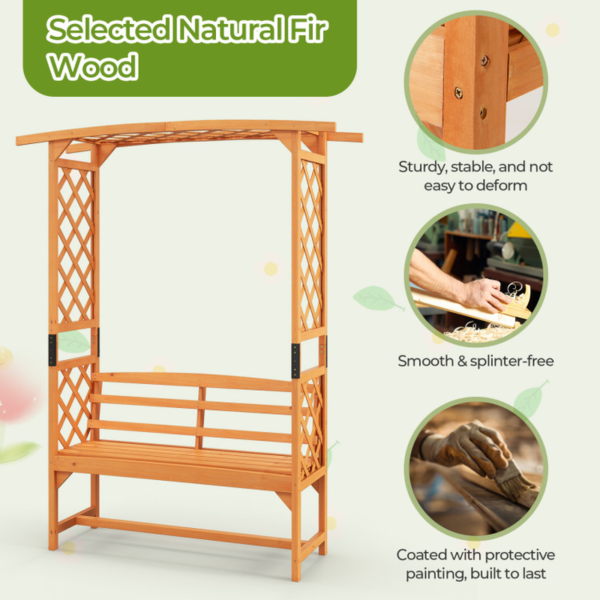 6.5 FT Tall Patio Garden Arbor with Pergola and 2-Seat Bench for Garden Backyard Decoration - Image 10