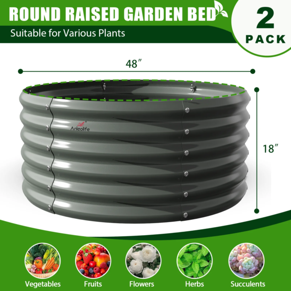 2 Pack-4Ft round Galvanized Raised Garden Bed, 18” Tall above Ground Modular Metal Planter Boxes Outdoor for Vegetables Flowers Herbs, Anti-Rust & Easy-Setup Quartz Grey - Image 5