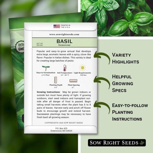 - Genovese Sweet Basil Seed for Planting - Non-Gmo Heirloom Packet with Instructions to Plant and Grow a Kitchen Herb Garden - Indoors or Outdoor - Great for Hydroponic Gardening (1) - Image 2