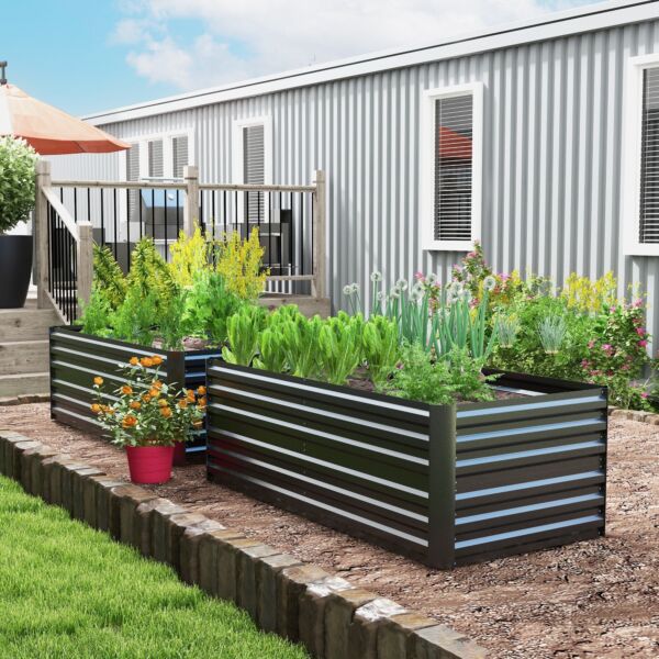 Set of 2 Raised Beds for Garden, Galvanised Steel Outdoor Planters with Multi-reinforced Rods for Vegetables, Plants, Flowers and Herbs, 180 x 90 x 59 cm, Dark Grey - Image 2