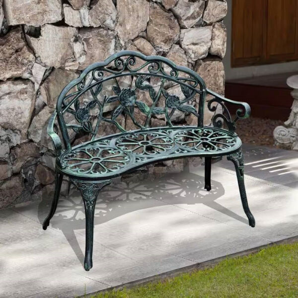 Outdoor Patio 40-inch Garden Bench with Backrest in Antique Green Metal Finish - Image 2