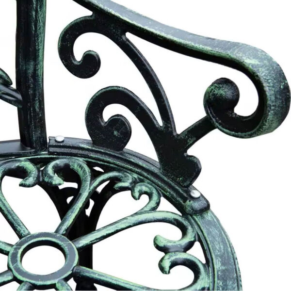 Outdoor Patio 40-inch Garden Bench with Backrest in Antique Green Metal Finish - Image 3