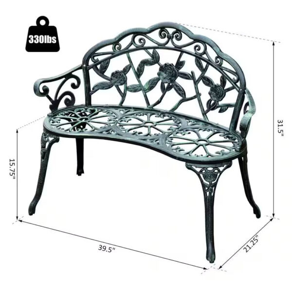 Outdoor Patio 40-inch Garden Bench with Backrest in Antique Green Metal Finish - Image 5
