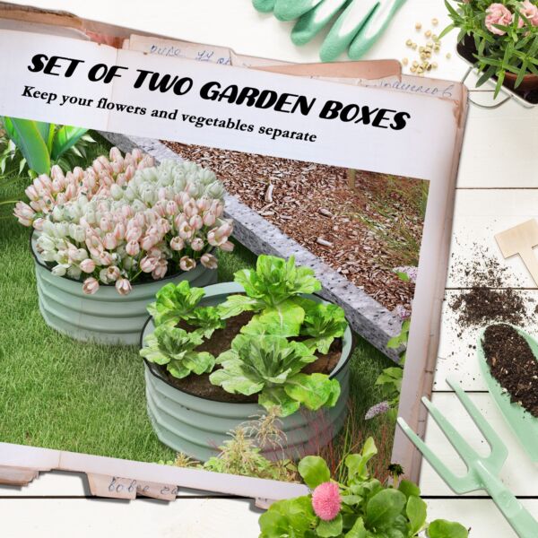 Set of 2 Raised Garden Bed, Metal Planter Box with Safety Edging, Easy-to-assemble Stock Tank, Green - Image 4