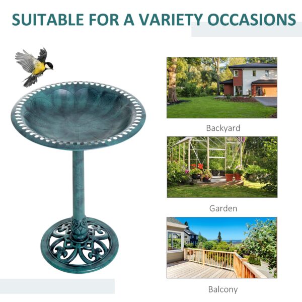 Garden Bird Bath Outdoor Decrative Garden Feeder Stand with Scallop-like Pattern, Time-Worn Finish, 50cm, Green - Image 4
