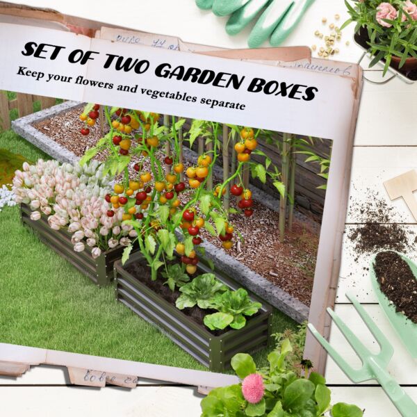 Steel Raised Beds for Garden, Outdoor Planter Box, Set of 2, for Flowers, Herbs and Vegetables, Dark Grey - Image 4