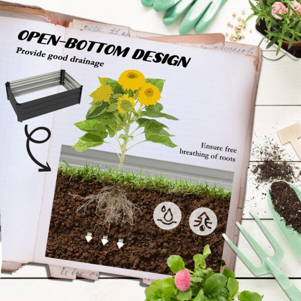 Galvanised Raised Beds for Garden Set of 2, Outdoor Elevated Planter Box, Easy-to-assemble, for Growing Flowers, Herbs and Vegetables, Grey - Image 5