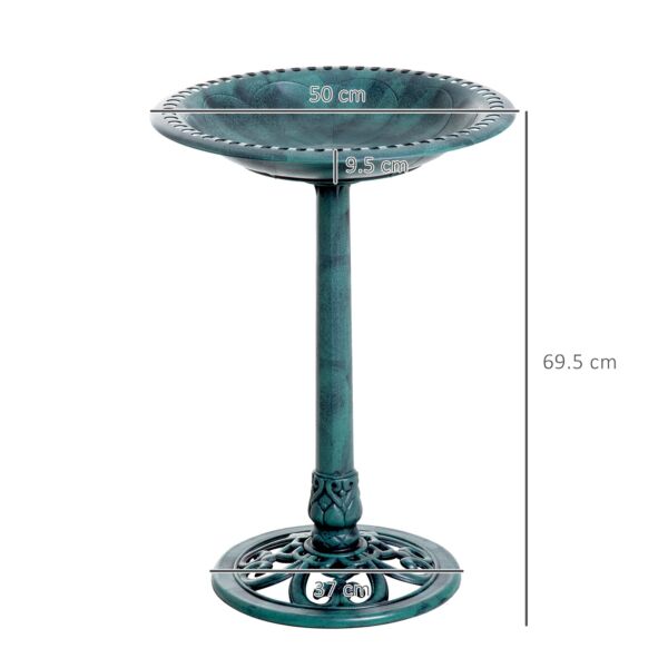 Garden Bird Bath Outdoor Decrative Garden Feeder Stand with Scallop-like Pattern, Time-Worn Finish, 50cm, Green - Image 3