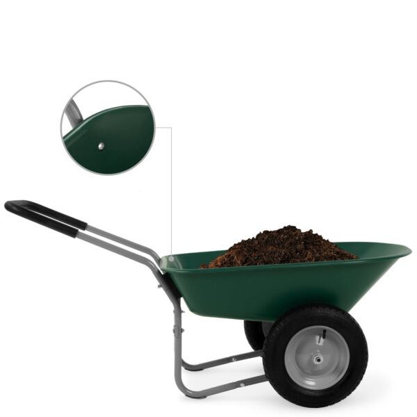 Heavy Duty 2-Wheel Multipurpose Rust Proof Wheelbarrow - Green - Image 3