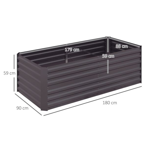 Set of 2 Raised Beds for Garden, Galvanised Steel Outdoor Planters with Multi-reinforced Rods for Vegetables, Plants, Flowers and Herbs, 180 x 90 x 59 cm, Dark Grey - Image 3