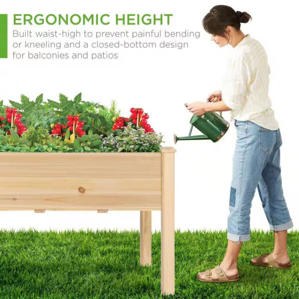 Outdoor 4-ft x 2-ft Fir Wood Raised Garden Bed Planter Box - Image 4