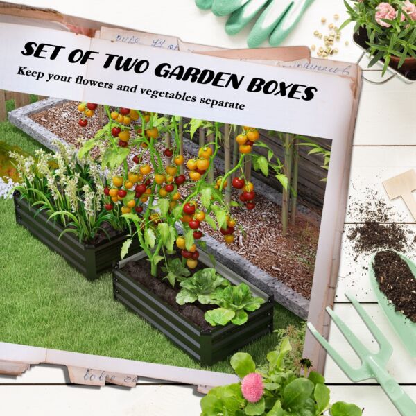 Galvanised Raised Beds for Garden Set of 2, Outdoor Elevated Planter Box, Easy-to-assemble, for Growing Flowers, Herbs and Vegetables, Grey - Image 4