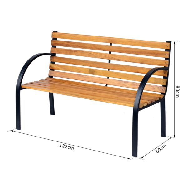 Wooden Garden Bench Park Bench 2 Seater Love Chair Outdoor Patio Porch Furniture w/ Sturdy Metal Frame - Image 3