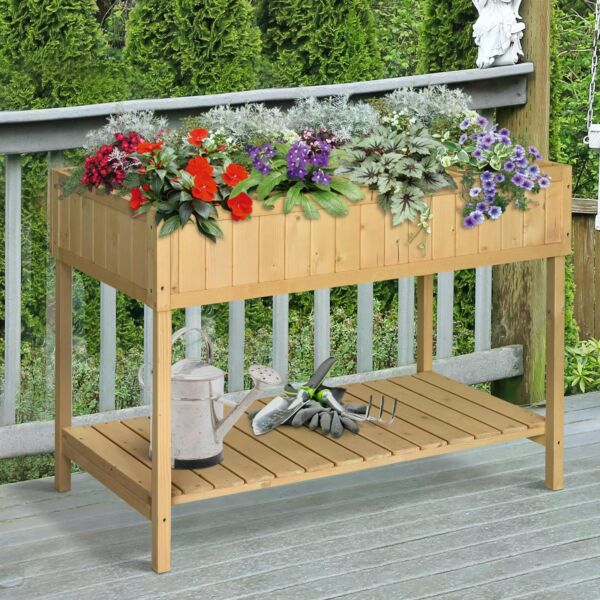 Garden Wooden Planters, Flower Box Raised, Rectangular 8 Compartment Plant Stand, Oak Tone - Image 2