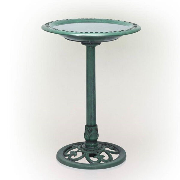 Outdoor Garden Bird Bath Bowl with Stand in Green Bronze Finish - Image 2