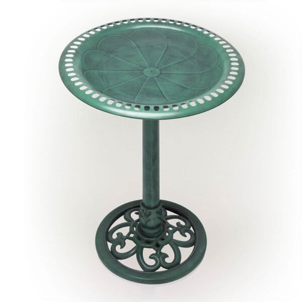 Outdoor Garden Bird Bath Bowl with Stand in Green Bronze Finish - Image 3