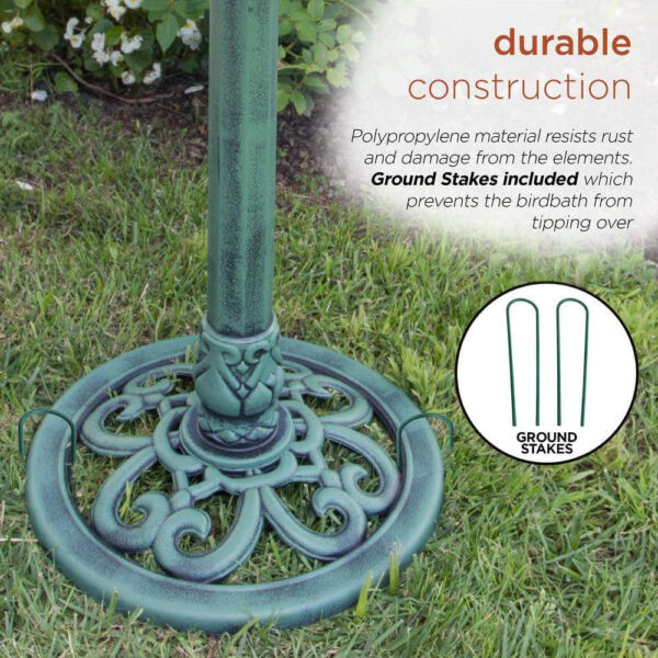 Outdoor Garden Bird Bath Bowl with Stand in Green Bronze Finish - Image 4