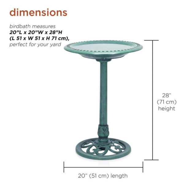 Outdoor Garden Bird Bath Bowl with Stand in Green Bronze Finish - Image 5