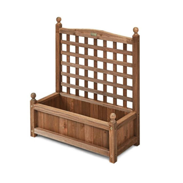 Natural Fir Wood Outdoor Garden Planter Box with 30-inch High Trellis - Image 2