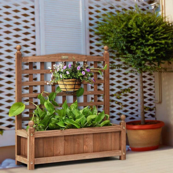 Natural Fir Wood Outdoor Garden Planter Box with 30-inch High Trellis - Image 3