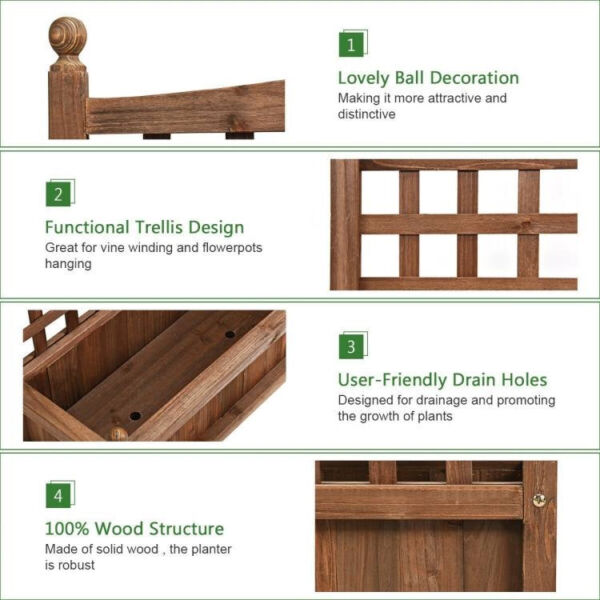 Natural Fir Wood Outdoor Garden Planter Box with 30-inch High Trellis - Image 4