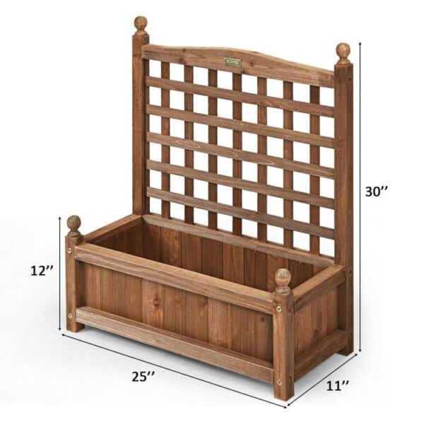 Natural Fir Wood Outdoor Garden Planter Box with 30-inch High Trellis - Image 5