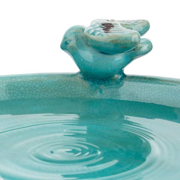 Outdoor Turquoise Blue Ceramic Birdbath - Image 4