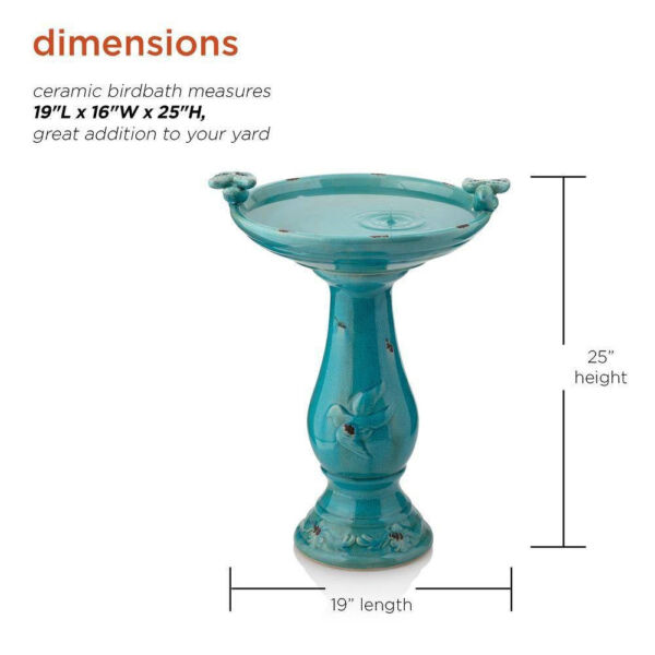 Outdoor Turquoise Blue Ceramic Birdbath - Image 5