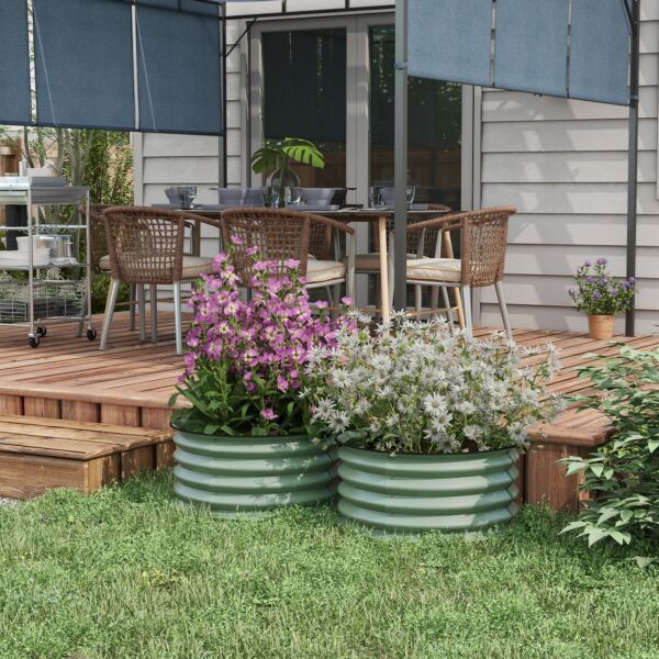 Set of 2 Raised Garden Bed, Metal Planter Box with Safety Edging, Easy-to-assemble Stock Tank, Green - Image 2