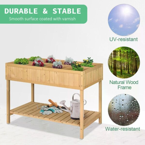Garden Wooden Planters, Flower Box Raised, Rectangular 8 Compartment Plant Stand, Oak Tone - Image 4