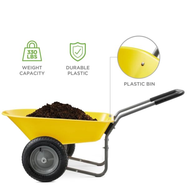 Heavy Duty 2-Wheel Multipurpose Rust Proof Wheelbarrow - Yellow - Image 2