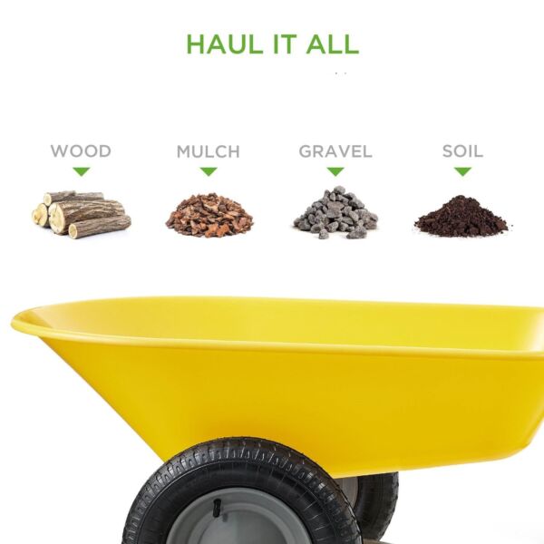 Heavy Duty 2-Wheel Multipurpose Rust Proof Wheelbarrow - Yellow - Image 4
