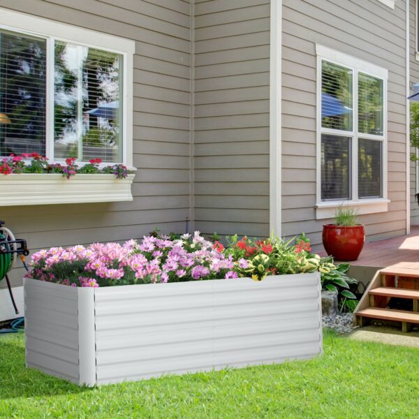 Raised Beds for Garden, Galvanised Steel Outdoor Planters with Multi-reinforced Rods, 180 x 90 x 59 cm, Grey - Image 2