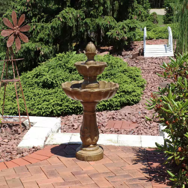 38 In. 2-Tier Blooming Flower Outdoor Water Fountain - Image 8