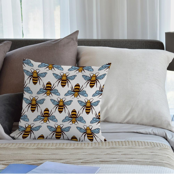 Bees Pillow Case,Decorative Throw Pillow Cover Honey Bee Pillow Cases Cotton Linen Outdoor Indoor Square Cushion Covers for Home Sofa Couch 18X18 Inch Yellow - Image 4