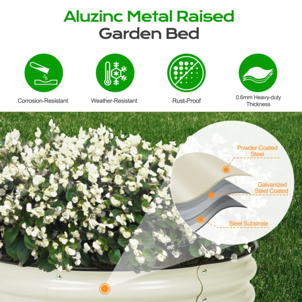 17'' Tall Aluzinc Metal Raised Garden Bed 42'' round - Outdoor Open-Ended Base Garden Planter Box for Vegetable, Flower, Herb - Beige - Image 2