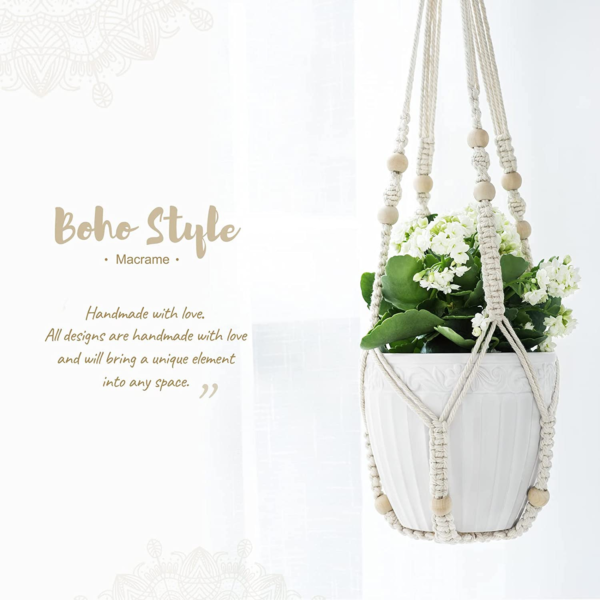 3 Pack Macrame Plant Hangers Indoor Different Size Hanging Planter Basket Flower Pot Holder with Beads No Tassels 35"/29"/23", Medium, Ivory - Image 8