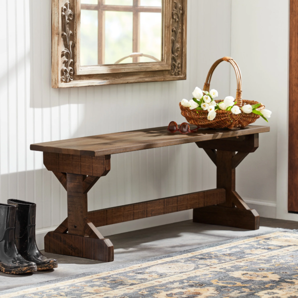 46" Meranti Wood Farmhouse Bench for Entryway, Garden, Patio - Image 4