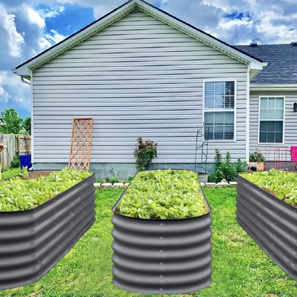 17" Tall Raised Garden Bed 9 in 1 Garden Raised 8Ftx2Ft Garden Bed Kits for Vegetables Flowers Ground Planter Box- Modern Gray - Image 8