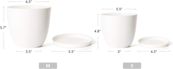 6.5" Plastic Planters with Saucers, Indoor Set of 5 Flower Plant Pots with Drainage for All House Plants, Herbs, Foliage Plant, and Seeding Nursery, Cream White - Image 6