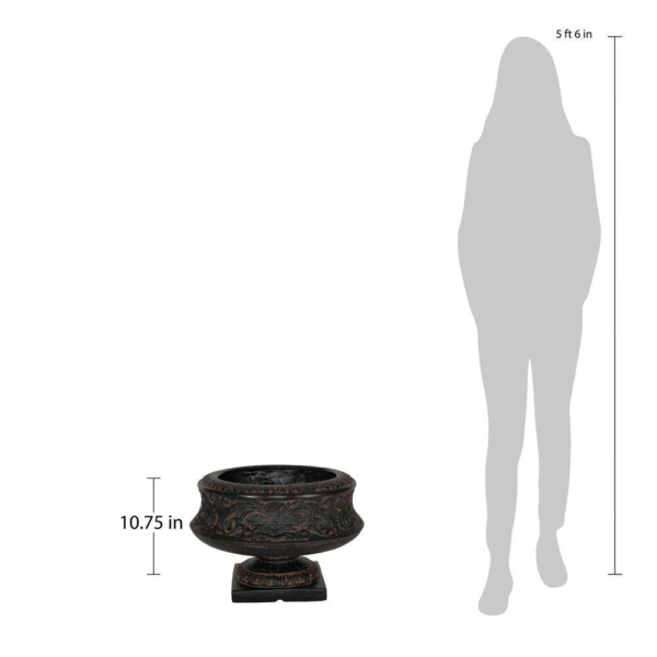 16-1/4 In. X 10-3/4 In. Cast Stone Fiberglass Ornate Low Urn in Aged Charcoal - Image 5